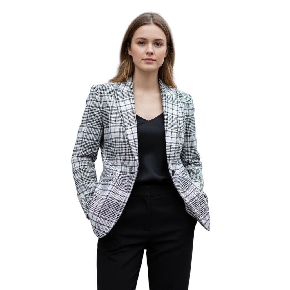 Worth 100% Cotton Classic Plaid Single Breasted Women's Lined Blazer Size 2